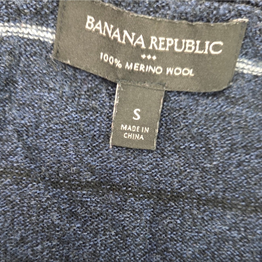100% Merino Wool Striped Sweater Banana Republic Blue Crew neck sweater Small - Picture 4 of 8